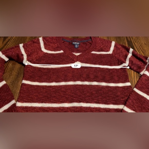 U.S. POLO ASSN. Red and White Stripe Sweater women’s large v neck pullover - Picture 7 of 16
